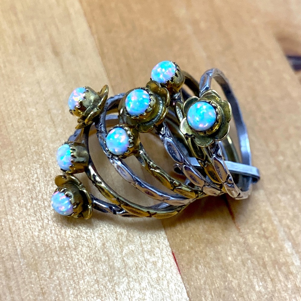 Sterling Stamped Opal Stacking Rings